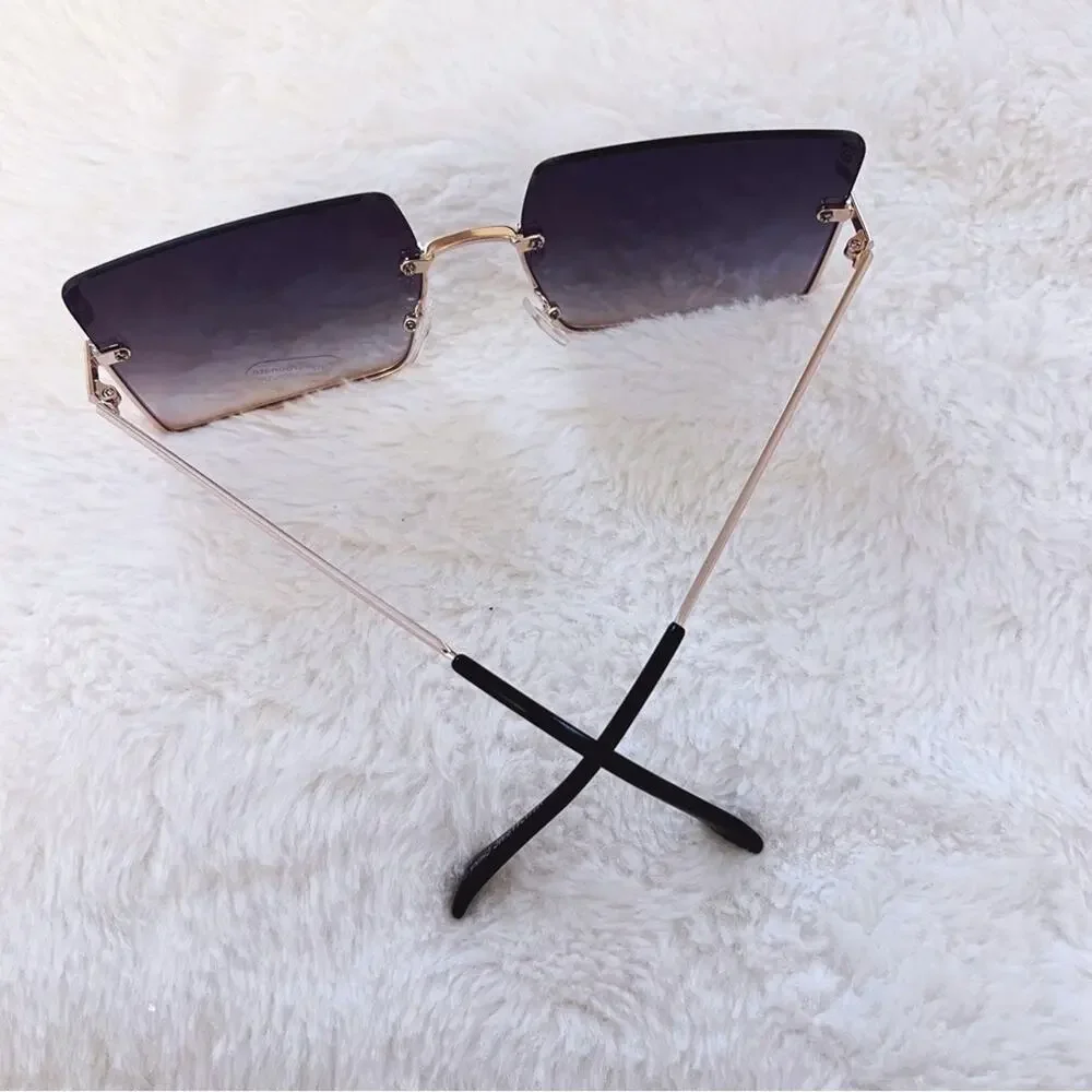 Blair Black Modern Rectangle Half Rim Sunglasses